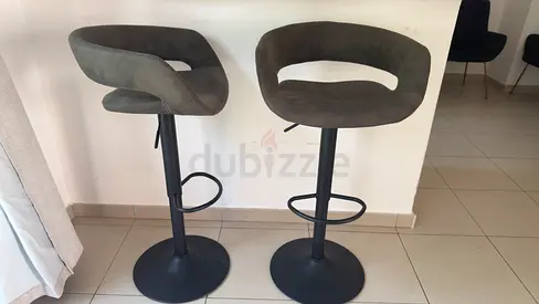 Pair of adjustable bar stools, chair with footrest - grey velvet