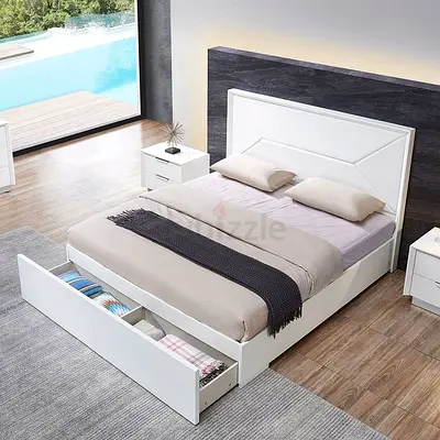 White mdf front drawers queen bed