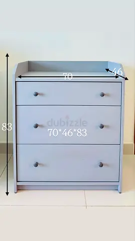 Grey Three-Drawer Chest with Top Gallery Rail