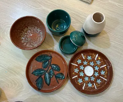 Handmade Ceramic Plates, Bowls and Vase - Set of 6