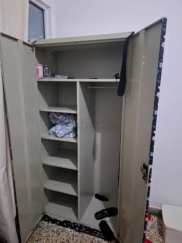 Used Metal Wardrobe / Armoire with Shelves and Hanging Rail