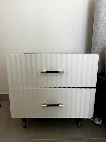 Modern White Fluted Nightstand with Two Drawers