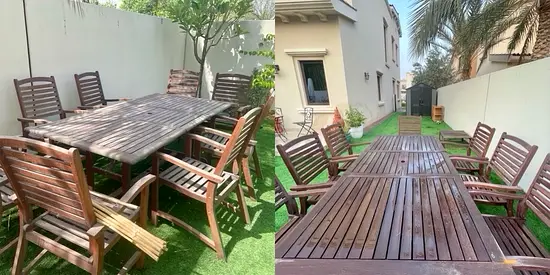 Solid Teak Wood Retractable Outdoor Dining Table with 8 Chairs - Good Condition