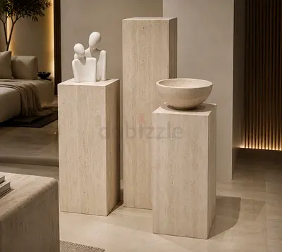 3 x Modern Travertine Pedestals to Display  Decorative Object and Figurines