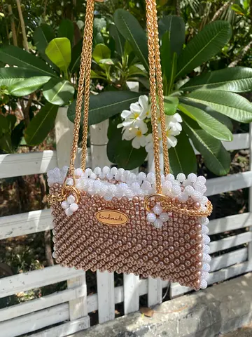 Luxurious new gold handmade beaded bag