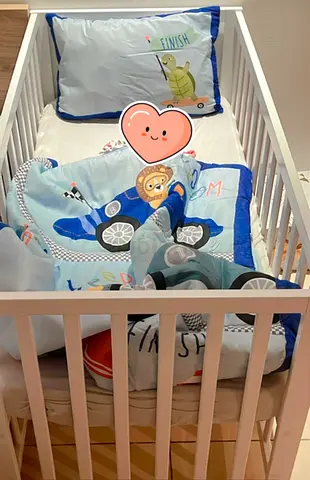 White Wooden Baby Crib with mattress