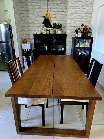 Solid Oak Wood Dining Table (8-10 pax) with 6 Chairs - Dark Oak
