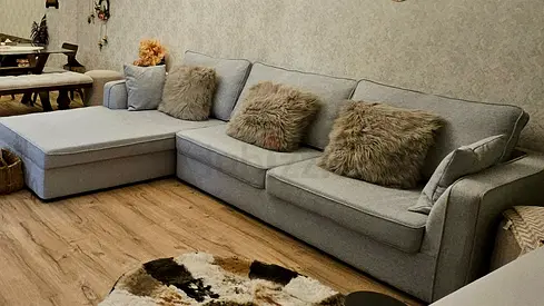 BLOOMR BRAND-  L-SHAPE LOUNGE SOFA (3 seater + 1 long) ALMOST BRAND NEW!! AED 2200/- Original 8k+