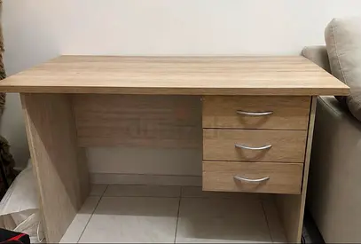 Compact wooden study desk with 3 drawers - light oak finish