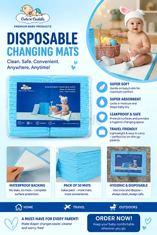 Pack of 30 Disposable Baby Changing Mats — Clean, Waterproof  Travel Friendly