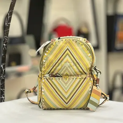 Valentino Studded Chevron Stripe Leather Backpack - Pastel Multi