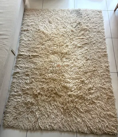 Beige Shaggy Rug - Soft High-Pile Area Rug (Good Condition)