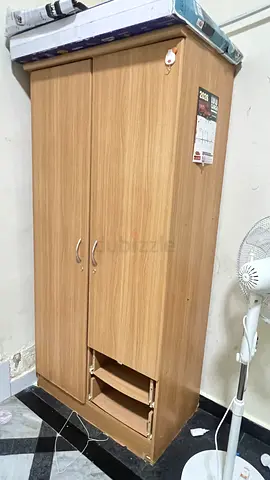 Wooden 2-Door Wardrobe with Shelves - Good Condition