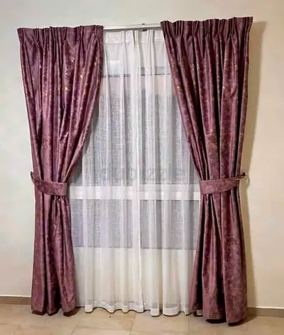Pink Velvety Black out curtains with inner white Georgette curtains and rod