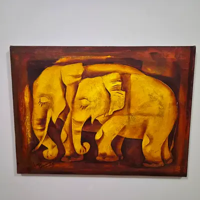 Original Yellow Elephant Painting on Canvas