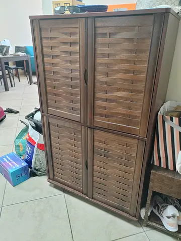 Solid Wood Look 4-Door Storage Cabinet - Good Condition