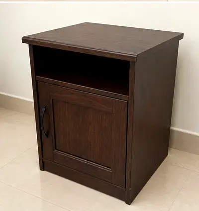 Dark Wood Side Table with Cabinet and Open Shelf - Compact 50x40x60 cm