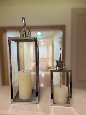 Set of 2 Stainless Steel Glass Lantern Candle Holders
