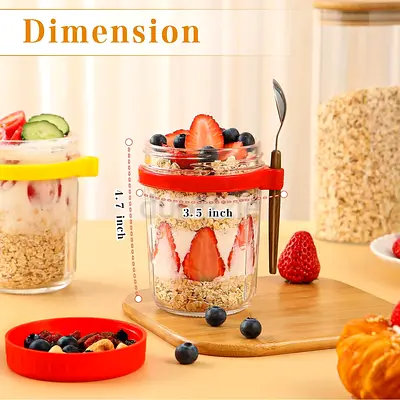 Set of 4 Portable Glass Breakfast Jars with Lids and Spoon FREE DELIVERY