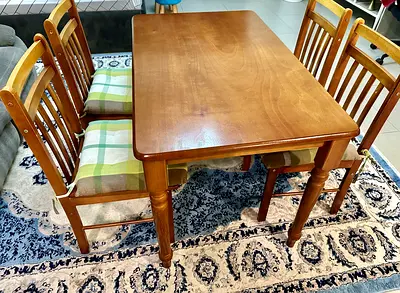 Solid Wood 4-Seater Dining Table with 4 Chairs - Good Condition