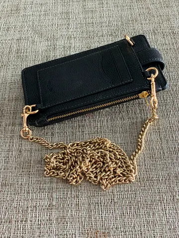 COACH Black small crossbody chain leather bag with card slots and zipper pocket used once