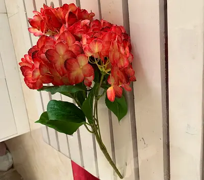 Artificial Hydrangea Stem - Coral Red Decorative Flower