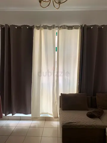 Pair of dark grey blackout curtains with sheer liners - set for living room for home box 10 days use