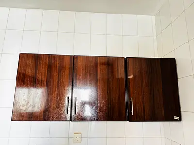 Wall-mounted kitchen cabinets (set of 3) - dark wood finish