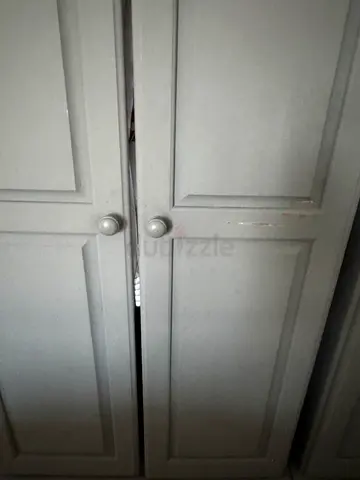 Grey wooden wardrobe / armoire - good used condition