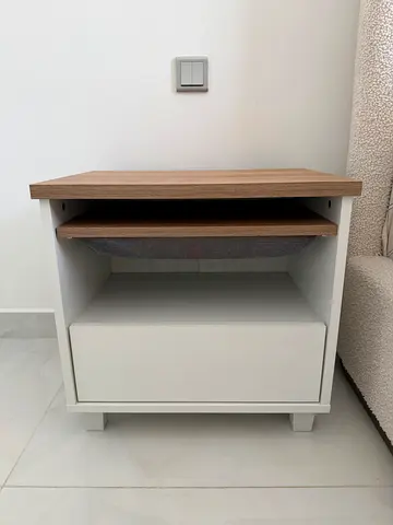 Simple white bedside table with drawer and shelf - good condition