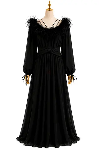 Elegant Black Feather Dress
