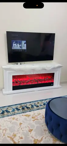 White Electric Fireplace Mantel with LED Flame Insert