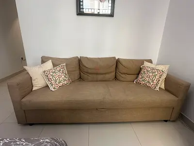 3-Seater Beige Fabric Sofa - Good Condition
