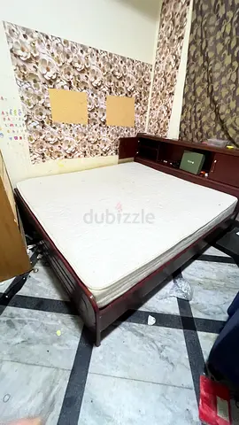 Wooden Double Bed Frame with Headboard Storage and Mattress