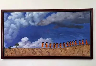 Hand painting with wooden frame - 155 x 85 cm