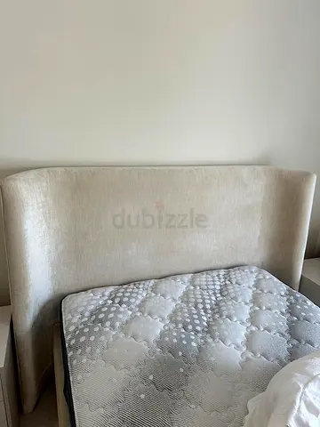 King Size Headboard with Mattress (Beige) - Perfect condition, not used.