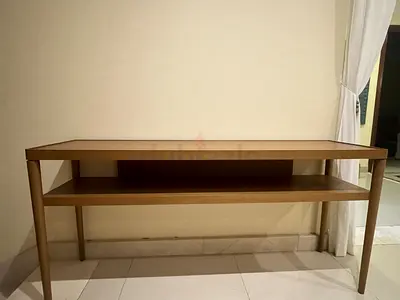Wooden console table with lower shelf - good condition