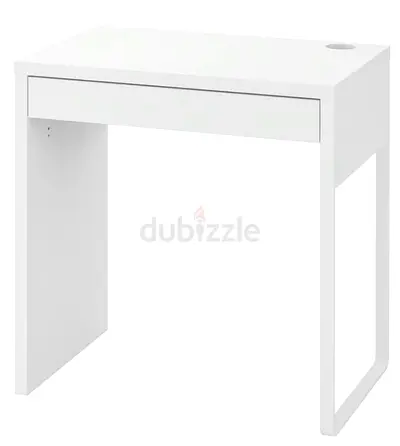 Compact white study table with single drawer