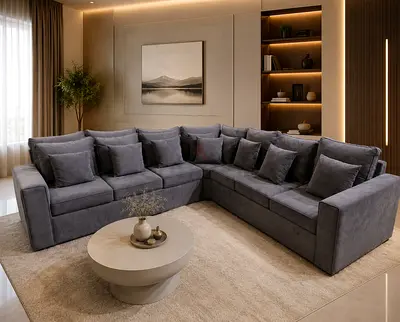 Modern L-Shaped Sectional Sofa in Charcoal Grey