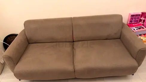 Comfortable 3-seater brown fabric sofa - good condition