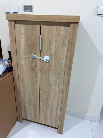 Compact 2-door wooden shoes cabinet - oak finish w 65cm, h 125 cm, depth 34cm