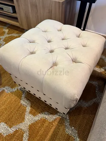 Beige Tufted Upholstered Ottoman / Footstool - Good Condition
