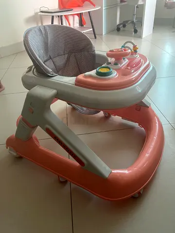 Lightweight Pink Baby Walker with Play Tray and Seat Cushion