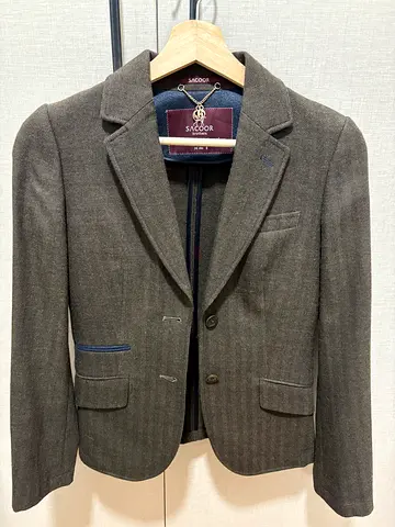Women Grey Wool Blend Blazer, Size M