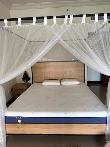 Canopy Bed King Size 180x200 with Cooling Mattress + Urban 2 drawers nightstand with usb