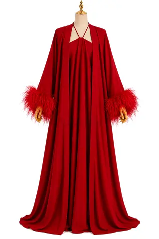 Elegant Red Long Abaya Set with inner dress