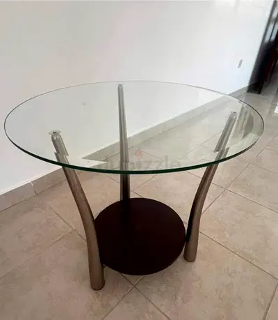 1 Glass Top Oval Coffee Table with Wooden Shelf and Metal Legs + 2 rounds