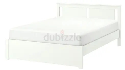 White 140 cm x 200 cm Wooden Bed Frame with Headboard with mattress