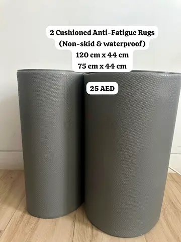 Pair of Grey Cushioned Anti-Fatigue Kitchen Rugs