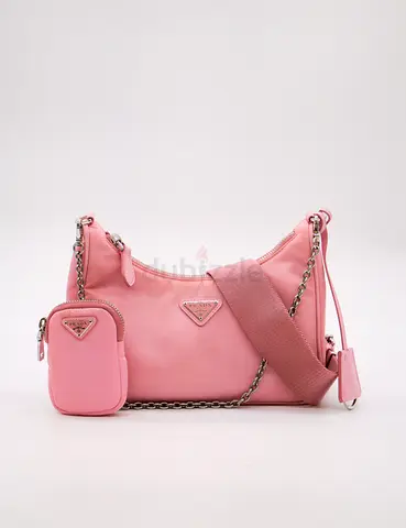 Light Pink Shoulder Bag with Removable Coin Pouch and Chain Strap